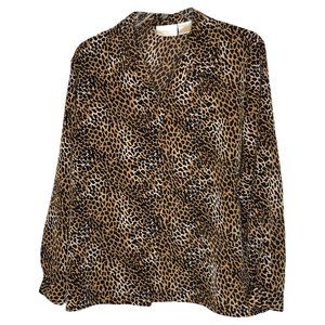 VINTAGE CHRISTIE & JILL Leopard Print Silky Long Sleeve Button Down Top Size 20W